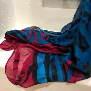 Beautiful blue, cranberry and black scarf